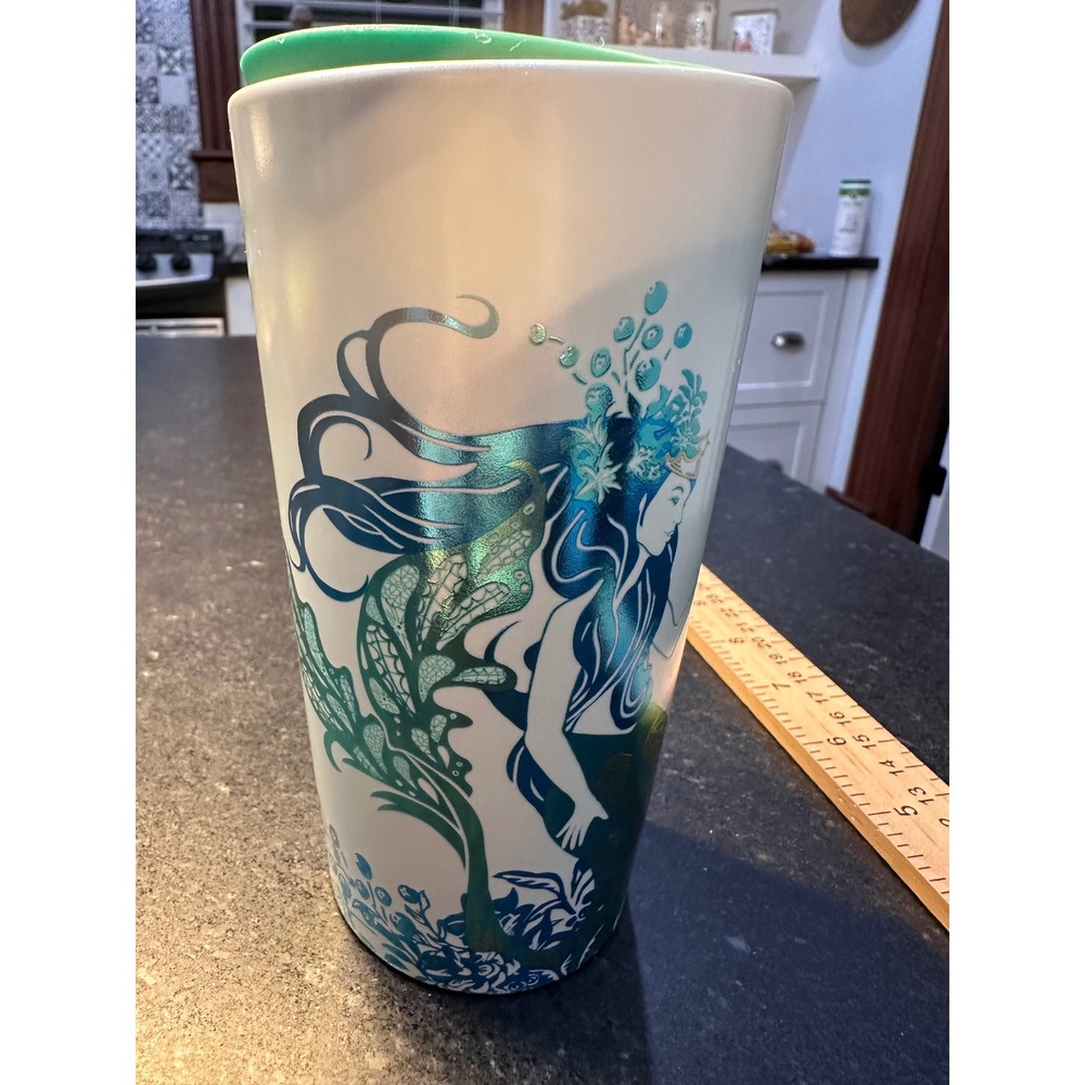 Starbucks 2022 Siren Mermaid Iridescent Ceramic Travel Tumbler Mug 12oz  Lid NEW - Picture 10 of 11